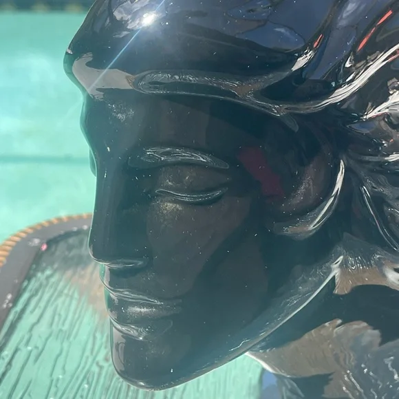 Ceramic Gloss Black Sculpture Statue Women's Fashion Hair Style Beauty Mermaid - Picture 8 of 16